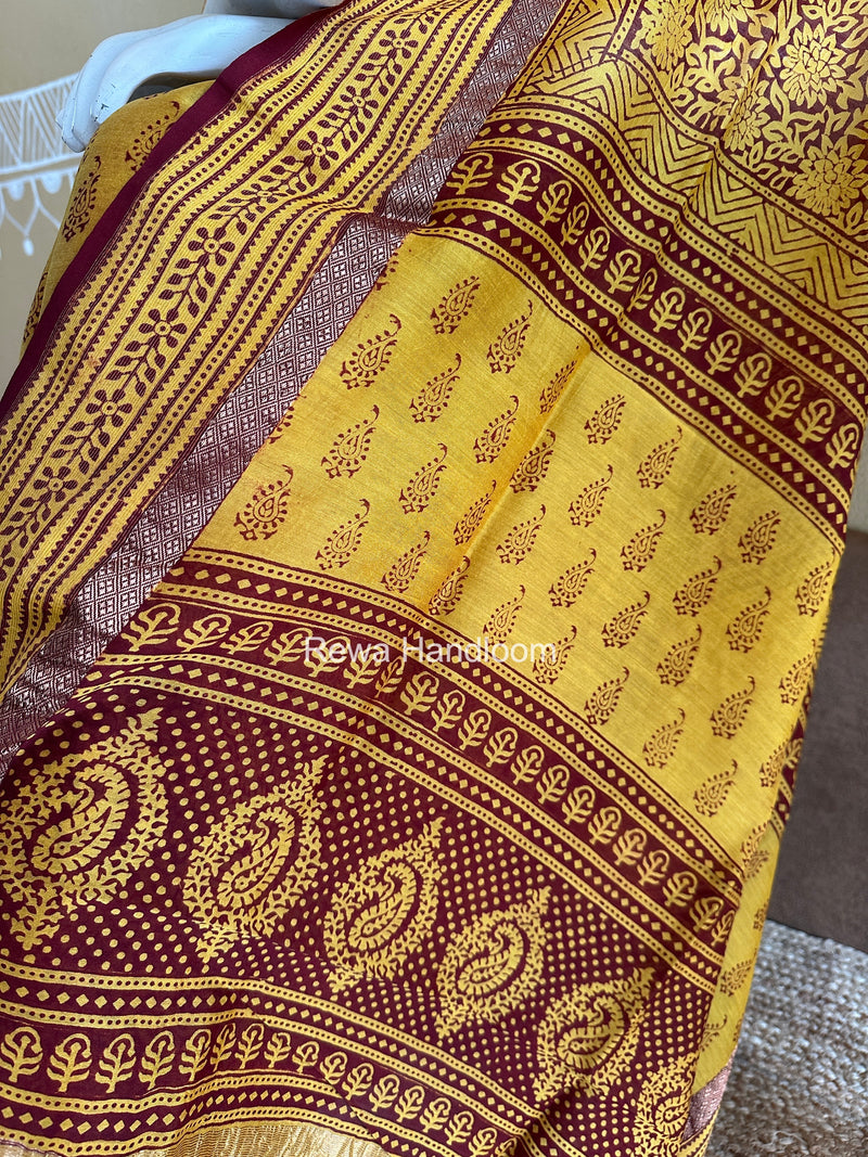 Maheshwari Yellow-Maroon Bagh Print Suit BSP0238