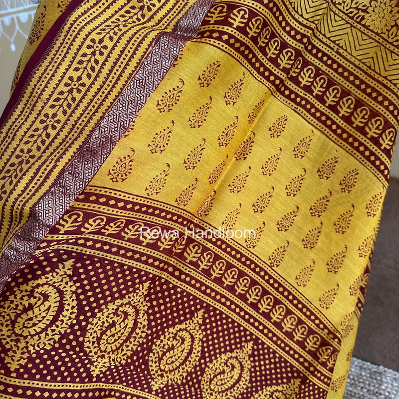Maheshwari Yellow-Maroon Bagh Print Suit BSP0238