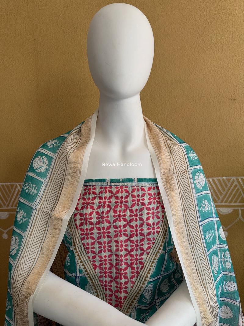 Maheshwari Aqua Green-Lavende Bagh Indigo Print Suit MBIS19