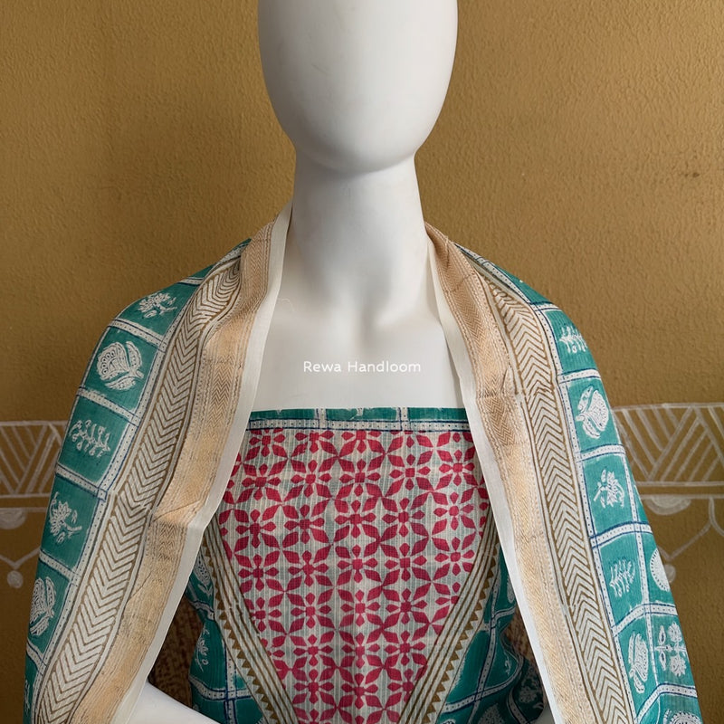 Maheshwari Aqua Green-Lavende Bagh Indigo Print Suit MBIS19
