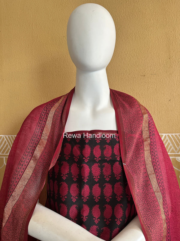 Maheshwari Black-Rani Pink Bagh Print Suit BSP0237