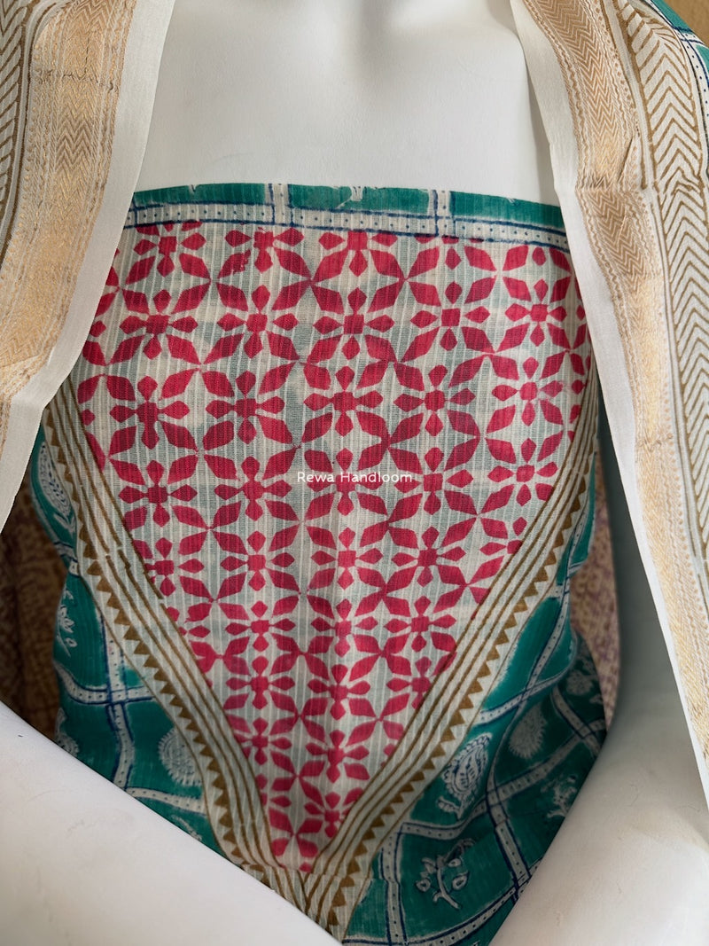 Maheshwari Aqua Green-Lavende Bagh Indigo Print Suit MBIS19