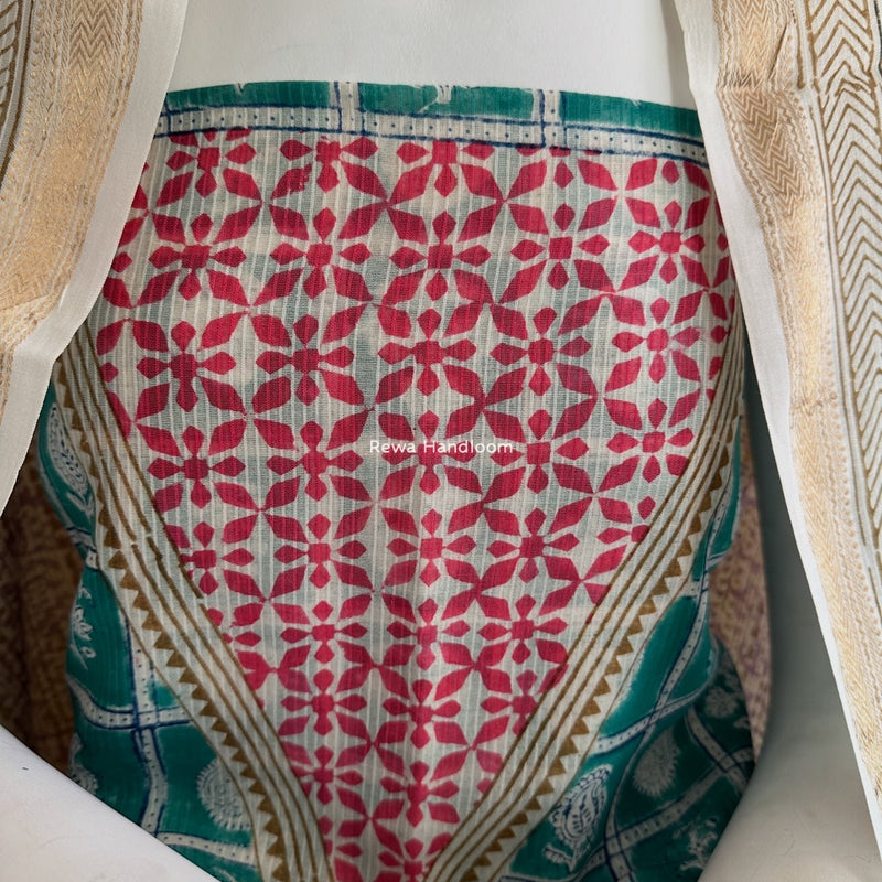 Maheshwari Aqua Green-Lavende Bagh Indigo Print Suit MBIS19