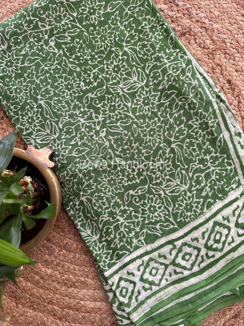  Green Cotton Printed Saree CS04