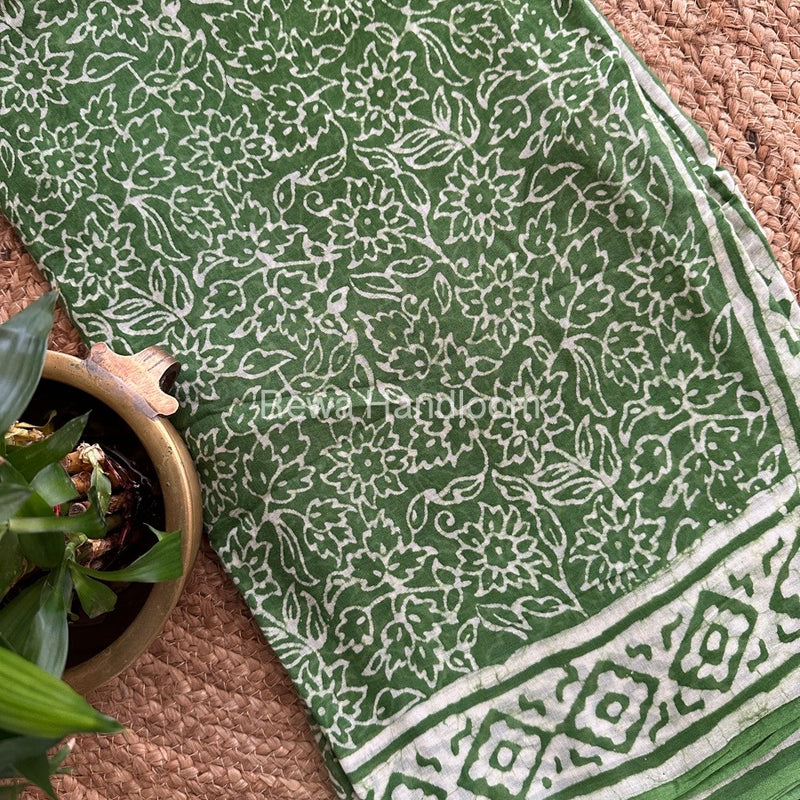  Green Cotton Printed Saree CS04