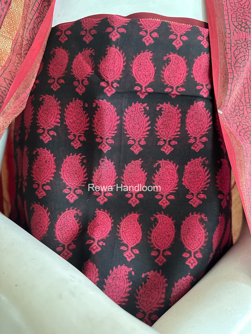 Maheshwari Black-Rani Pink Bagh Print Suit BSP0237
