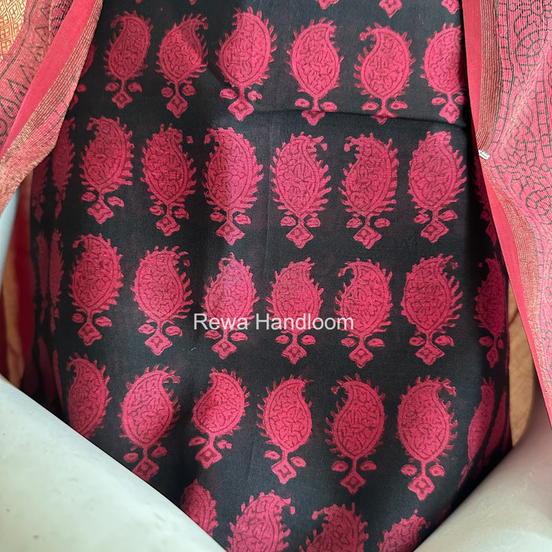 Maheshwari Black-Rani Pink Bagh Print Suit BSP0237