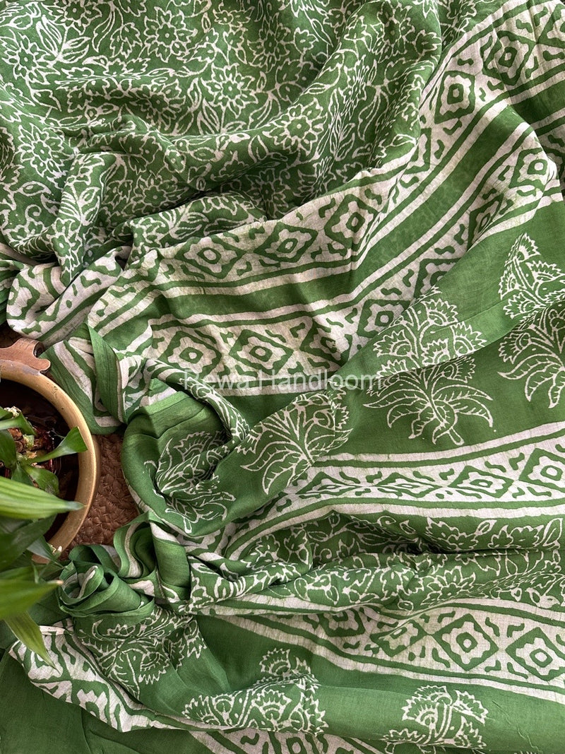  Green Cotton Printed Saree CS04