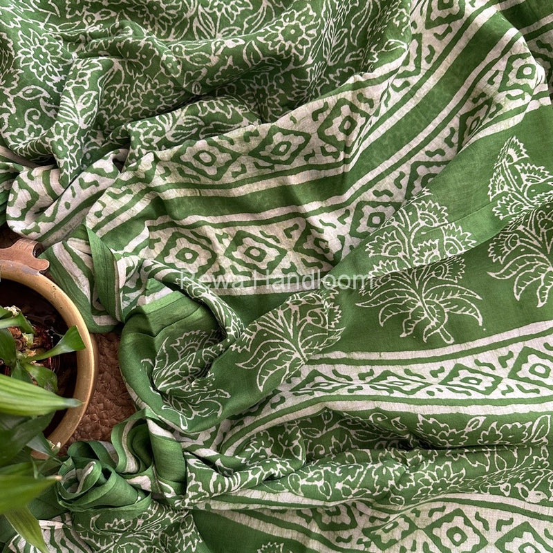  Green Cotton Printed Saree CS04