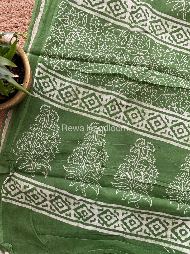  Green Cotton Printed Saree CS04