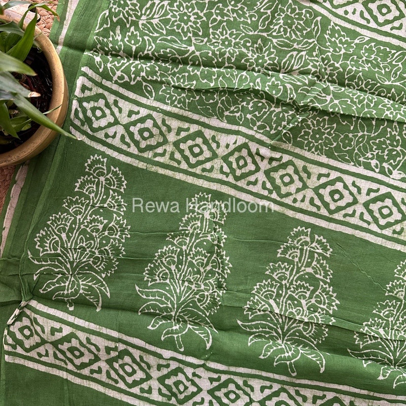  Green Cotton Printed Saree CS04