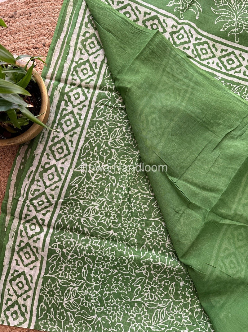  Green Cotton Printed Saree CS04