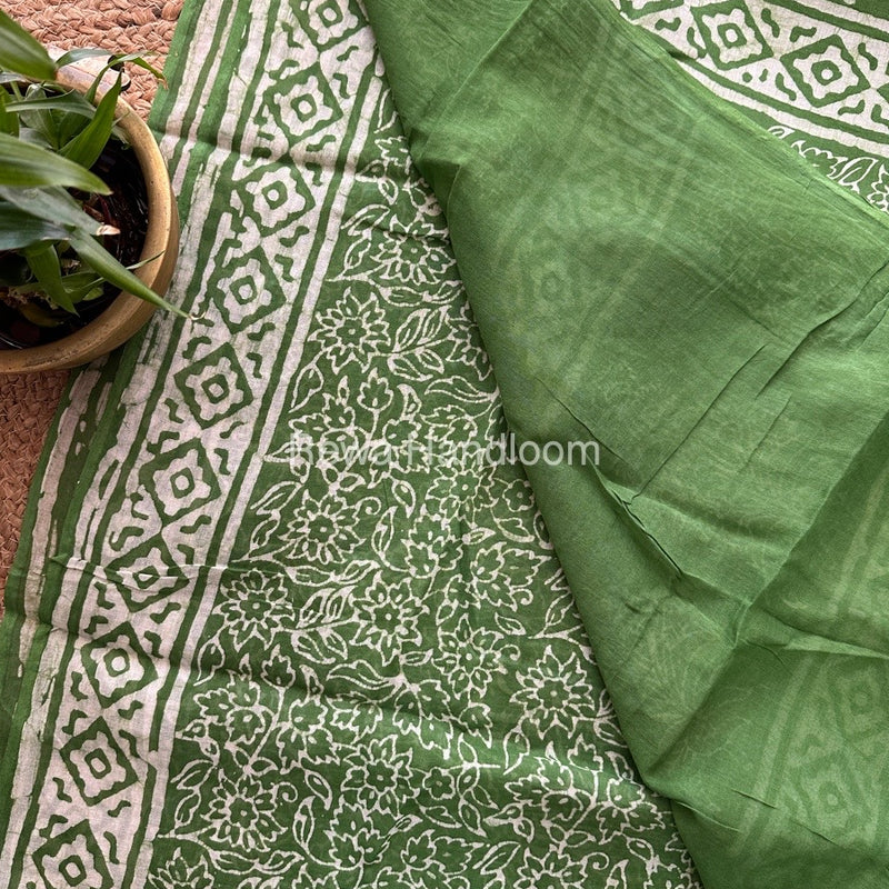  Green Cotton Printed Saree CS04