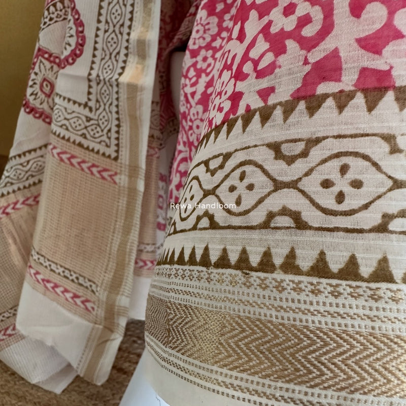 Maheshwari White-Pink Bagh Indigo Print Suit MBIS20