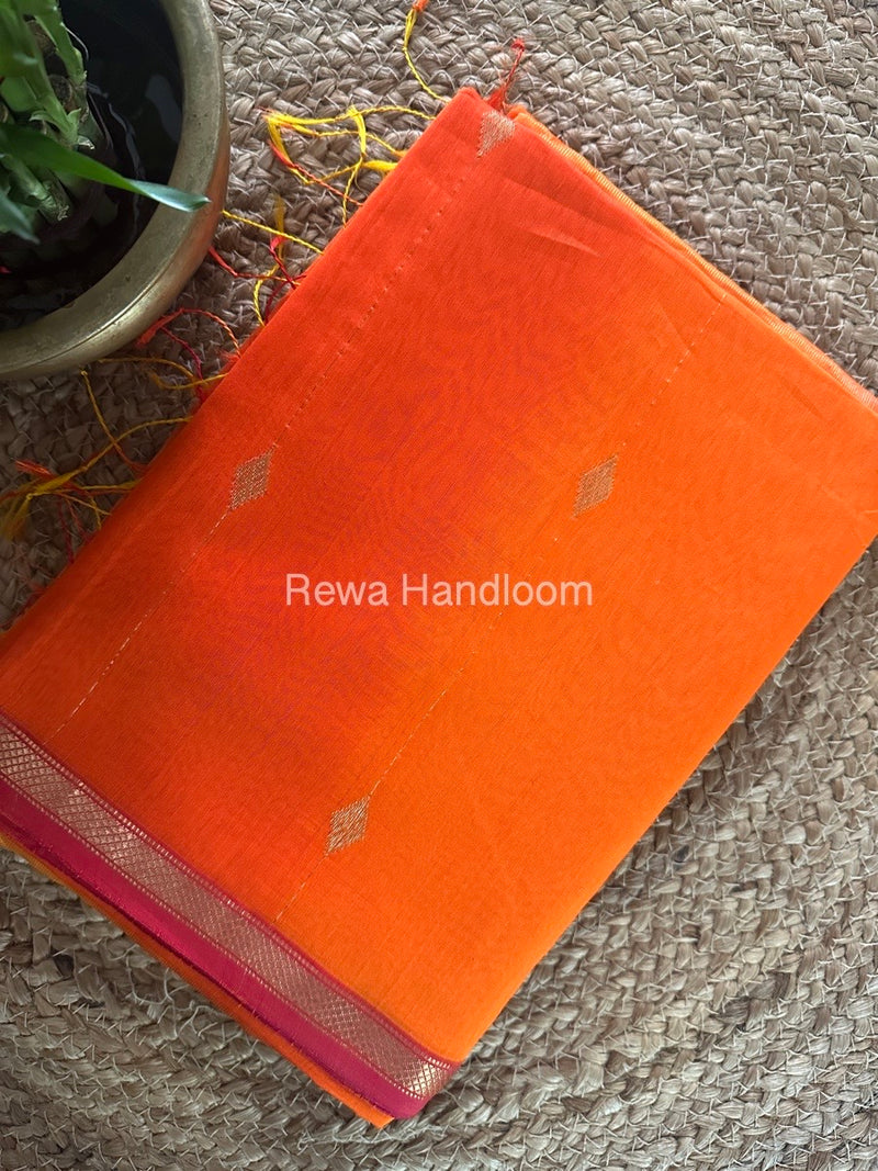 Orange Zari Butti Maheshwari Saree SBS047