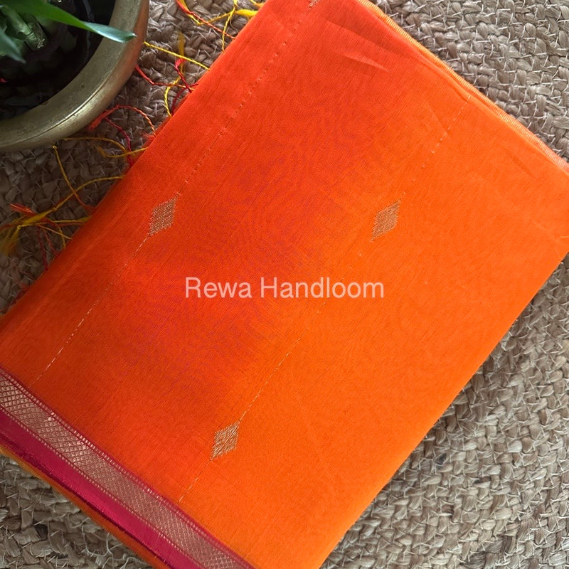 Orange Zari Butti Maheshwari Saree SBS047