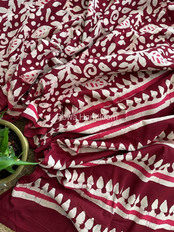 Maroon Cotton Printed Saree CS02