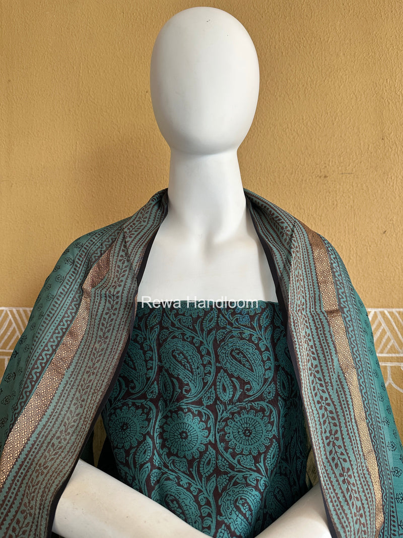 Maheshwari Aqua Green-Maroon Bagh Print Suit BSP0235