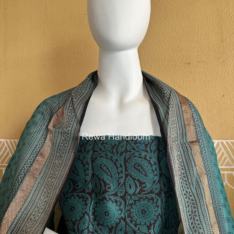 Maheshwari Aqua Green-Maroon Bagh Print Suit BSP0235