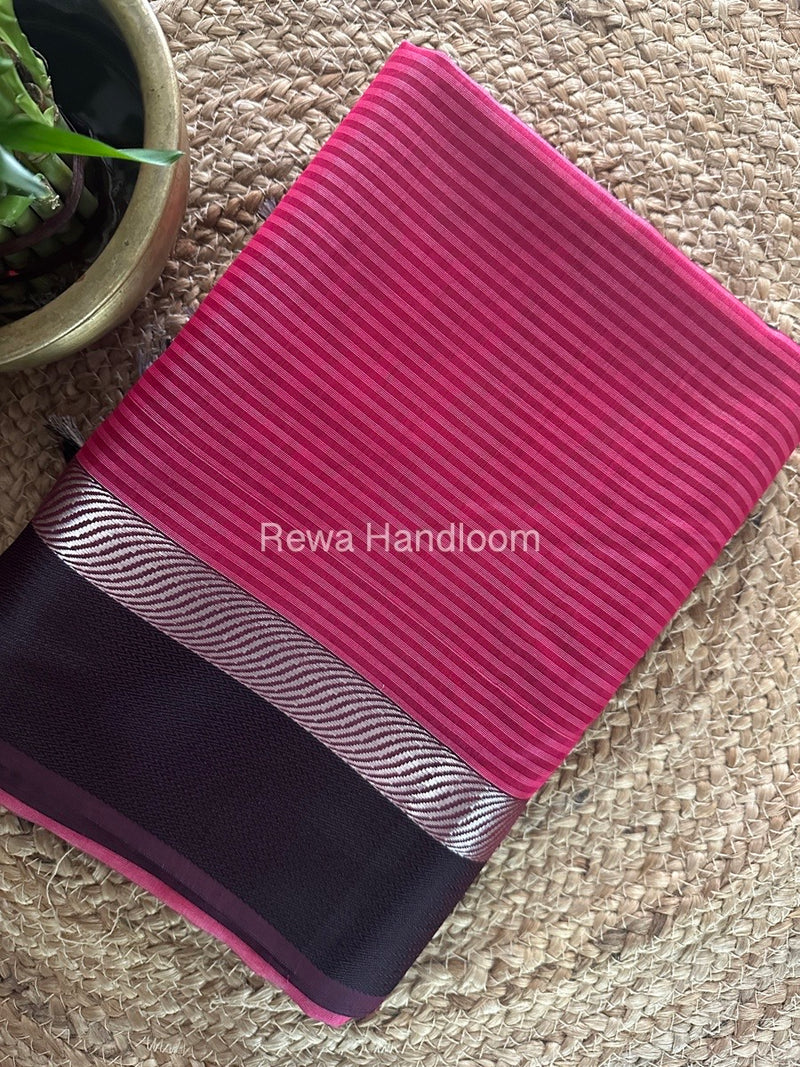 Maheshwari Dark Onion Pink Resham Thread Border Saree RTBS01