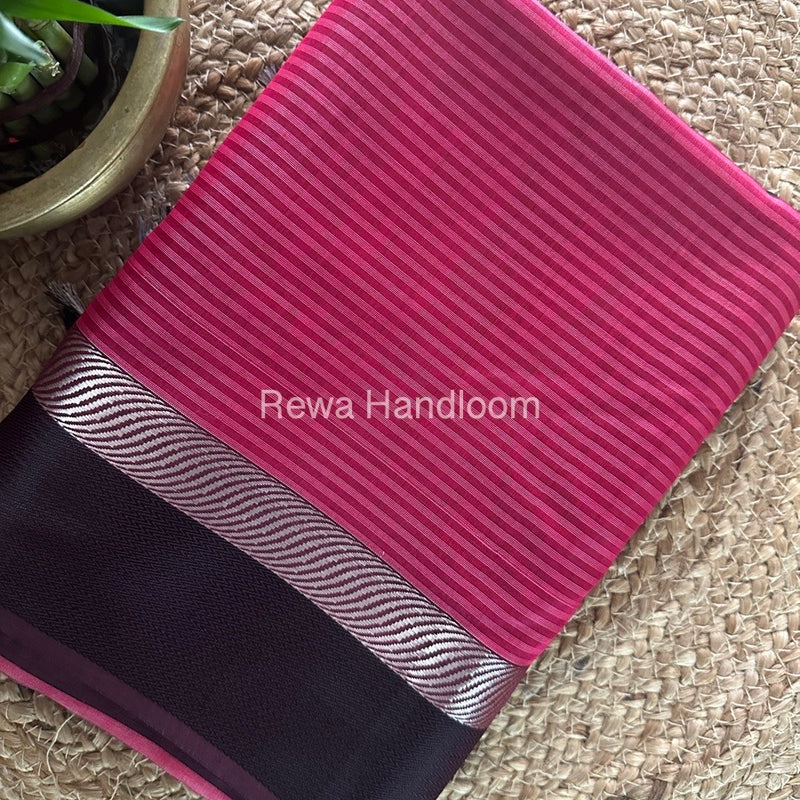 Maheshwari Dark Onion Pink Resham Thread Border Saree RTBS01