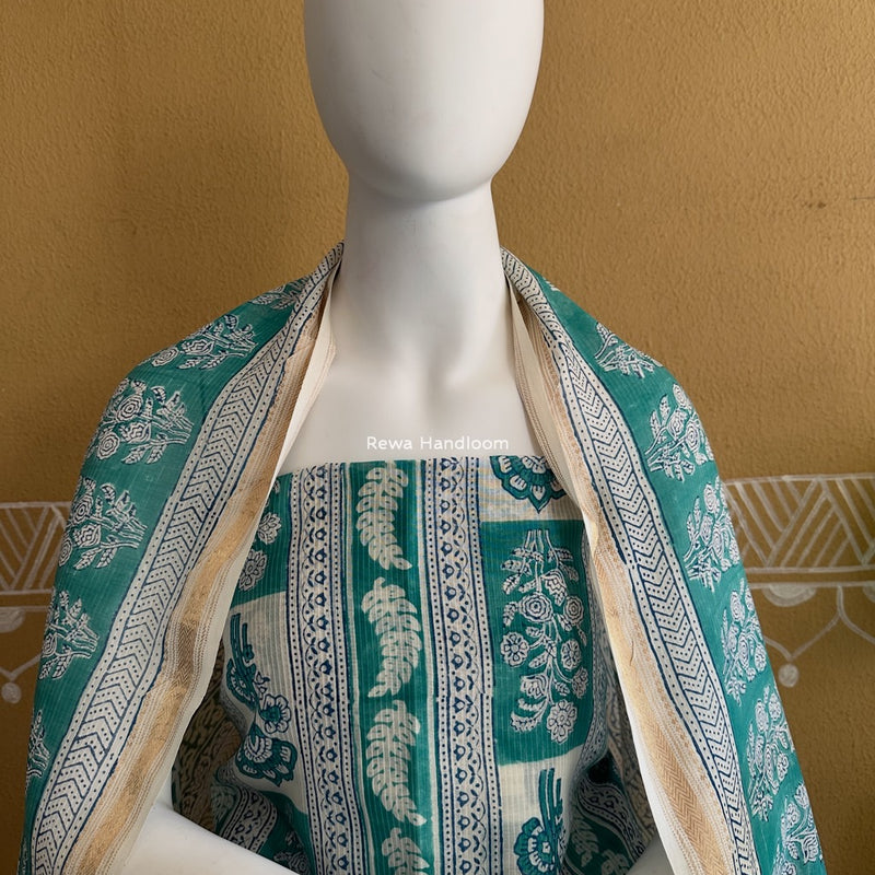 Maheshwari Aqua Green-Blue Bagh Indigo Print Suit MBIS21