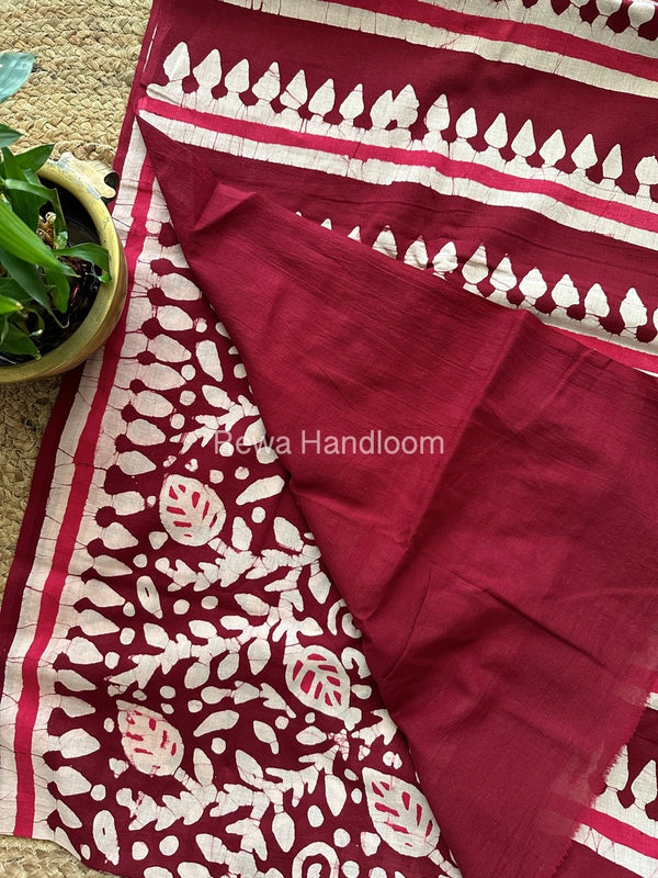 Maroon Cotton Printed Saree CS02