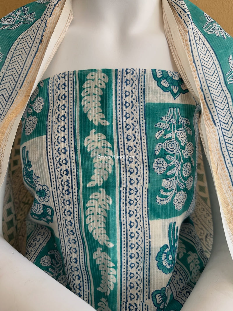 Maheshwari Aqua Green-Blue Bagh Indigo Print Suit MBIS21