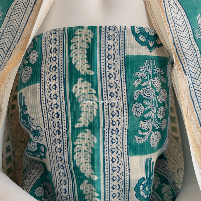 Maheshwari Aqua Green-Blue Bagh Indigo Print Suit MBIS21