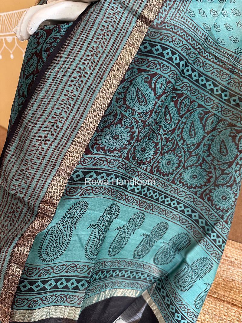 Maheshwari Aqua Green-Maroon Bagh Print Suit BSP0235