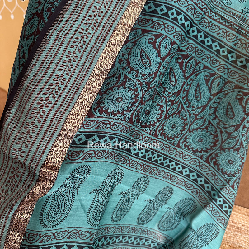 Maheshwari Aqua Green-Maroon Bagh Print Suit BSP0235