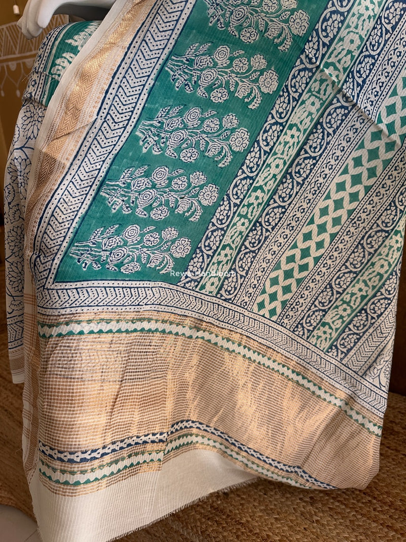 Maheshwari Aqua Green-Blue Bagh Indigo Print Suit MBIS21