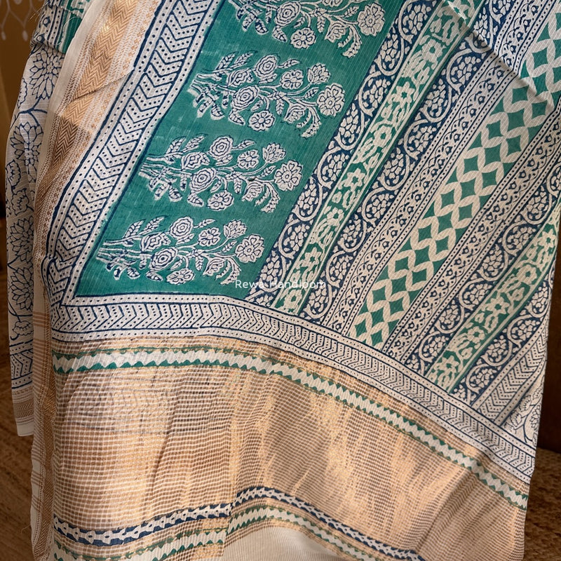 Maheshwari Aqua Green-Blue Bagh Indigo Print Suit MBIS21