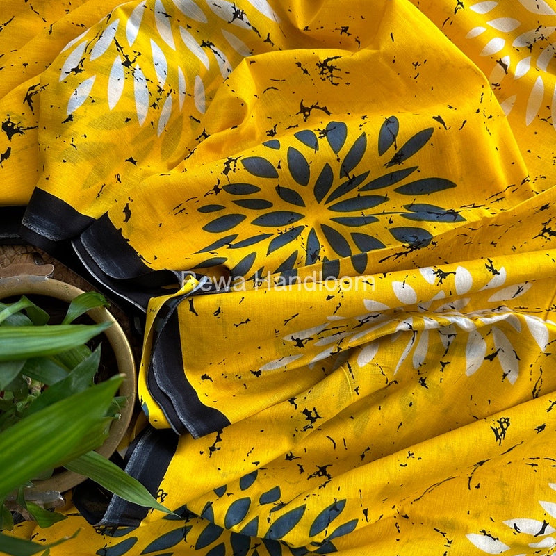 Yellow Cotton Printed Saree CS05