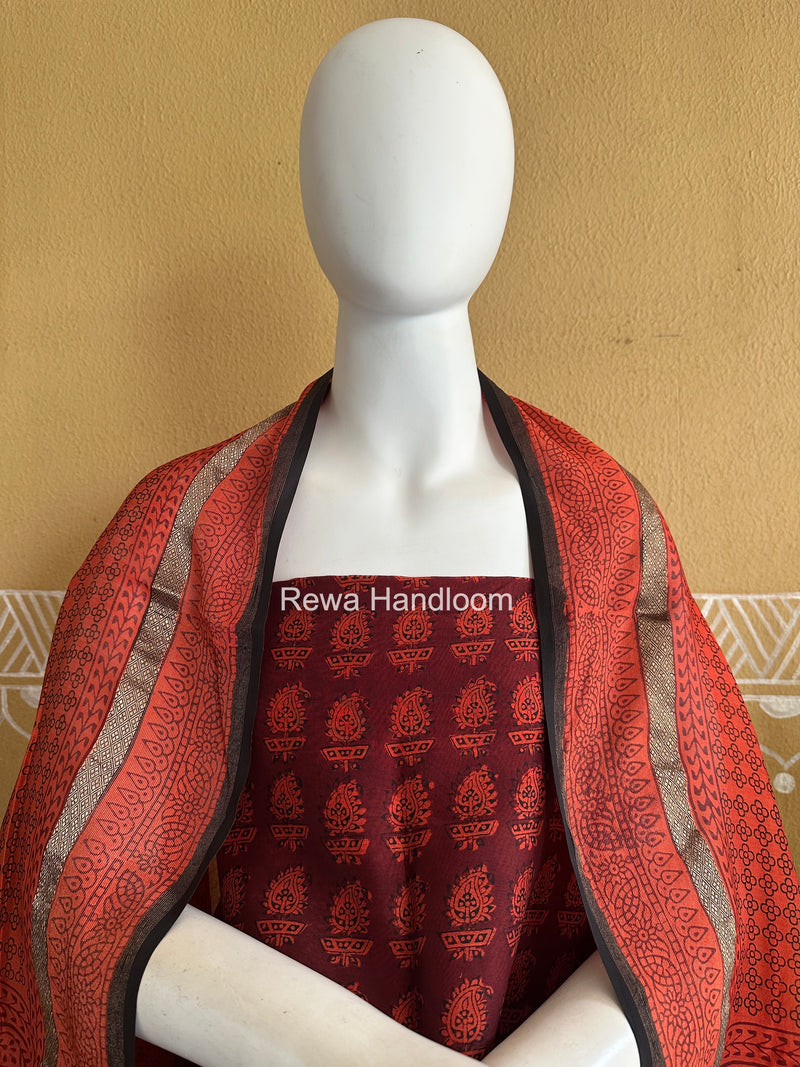 Maheshwari Red-Orange Bagh Print Suit BSP0246