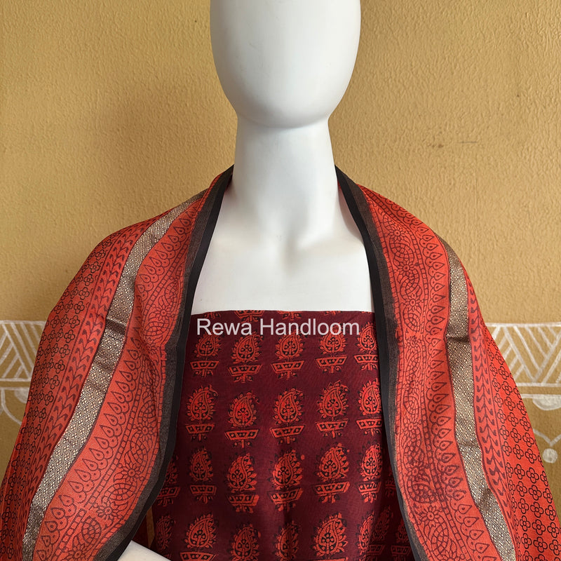 Maheshwari Red-Orange Bagh Print Suit BSP0246