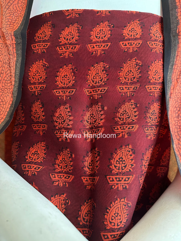 Maheshwari Red-Orange Bagh Print Suit BSP0246