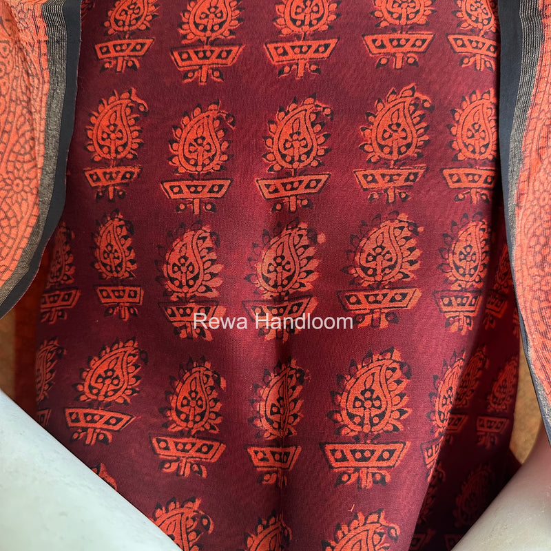 Maheshwari Red-Orange Bagh Print Suit BSP0246