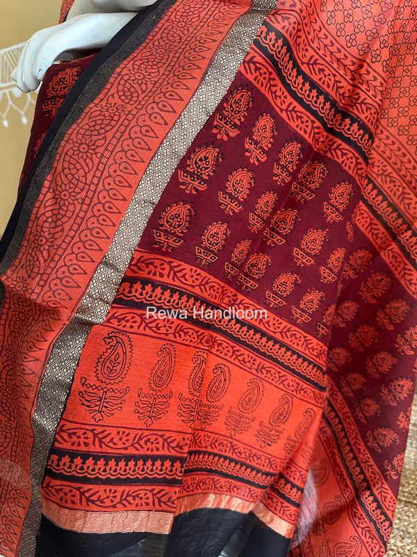Maheshwari Red-Orange Bagh Print Suit BSP0246