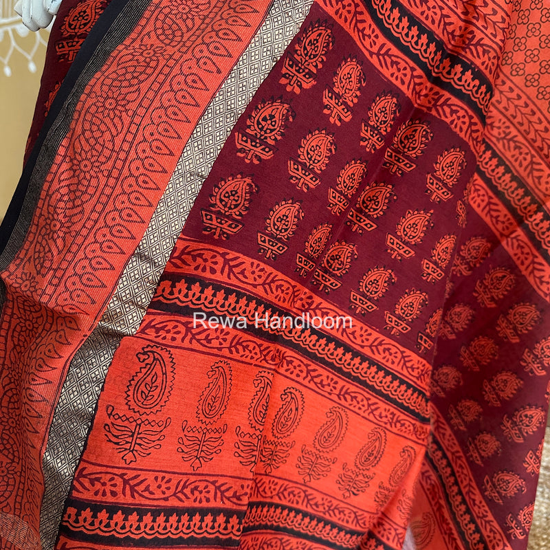 Maheshwari Red-Orange Bagh Print Suit BSP0246