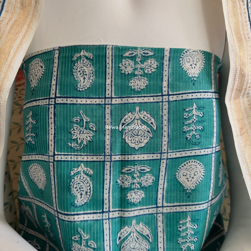 Maheshwari Aqua Green-White Bagh Indigo Print Suit MBIS24