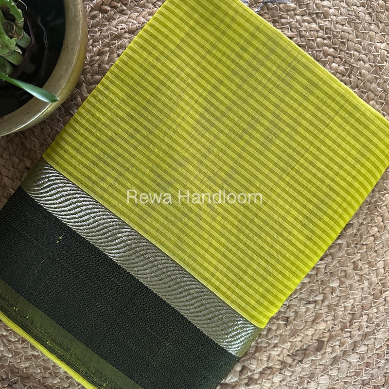 Maheshwari Parrot Green Resham Thread Border Saree RTBS04