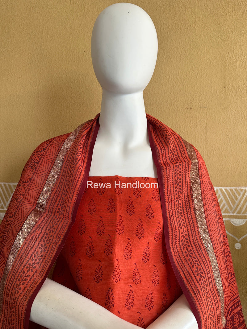 Maheshwari Orange-Red Bagh Print Suit BSP0248