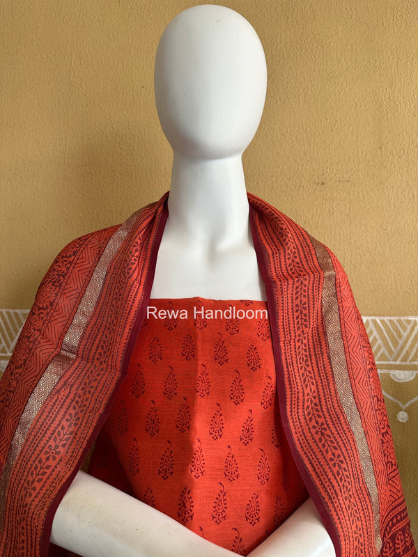 Maheshwari Orange-Red Bagh Print Suit BSP0248