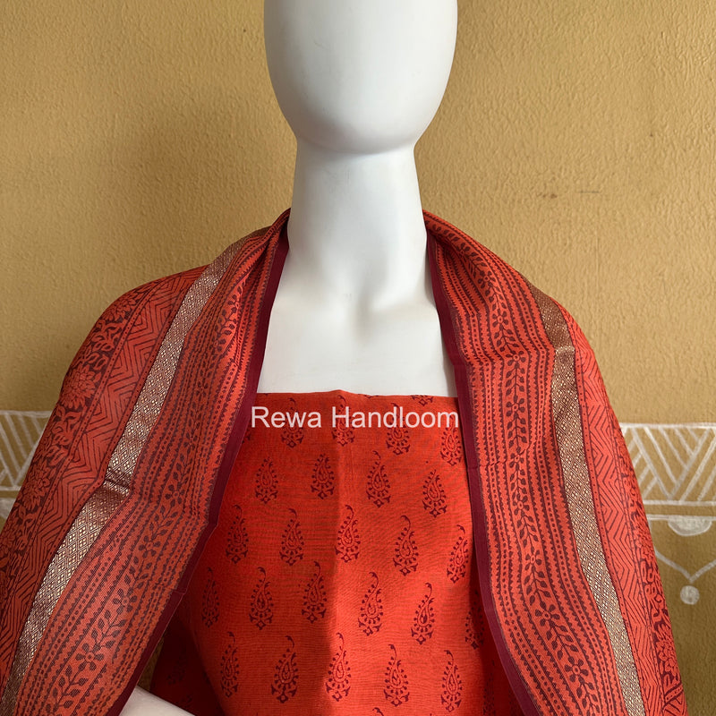 Maheshwari Orange-Red Bagh Print Suit BSP0248