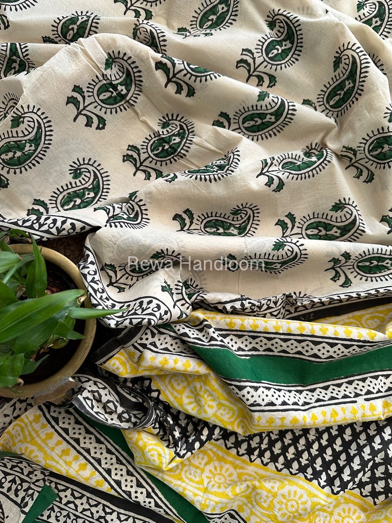 Cream Cotton Printed Saree CS03
