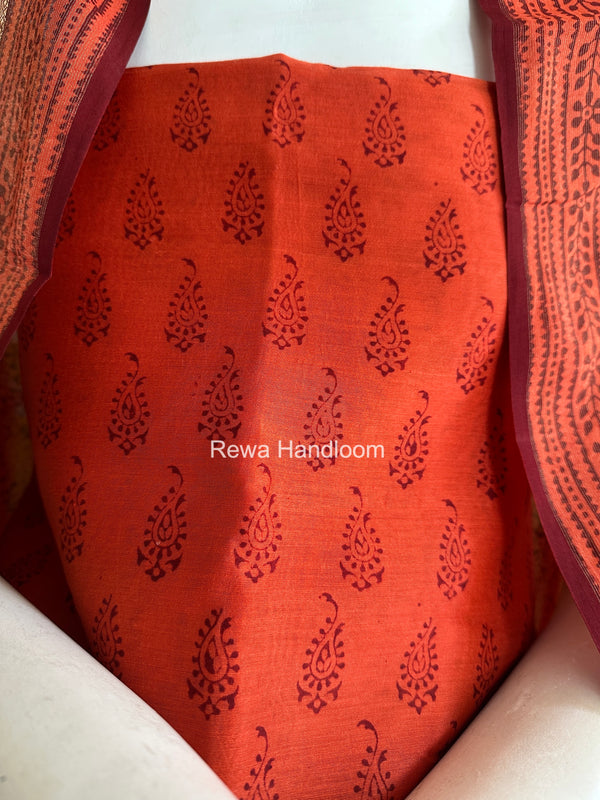 Maheshwari Orange-Red Bagh Print Suit BSP0248