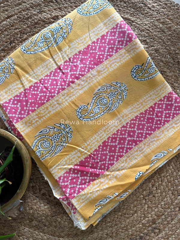 Yellow-White Indigo Bagh Print Suit BCI030