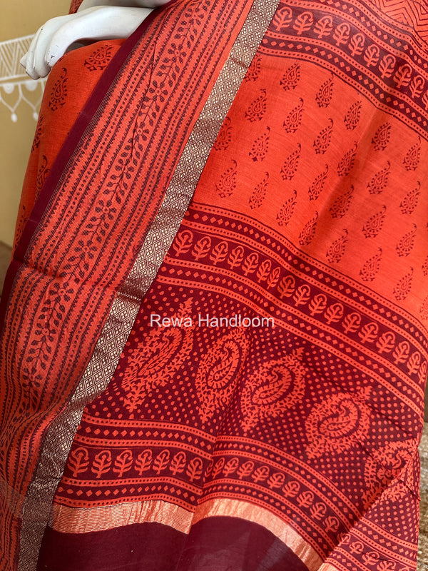Maheshwari Orange-Red Bagh Print Suit BSP0248