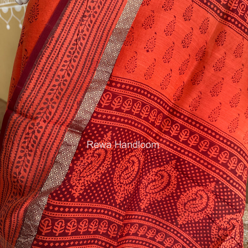 Maheshwari Orange-Red Bagh Print Suit BSP0248